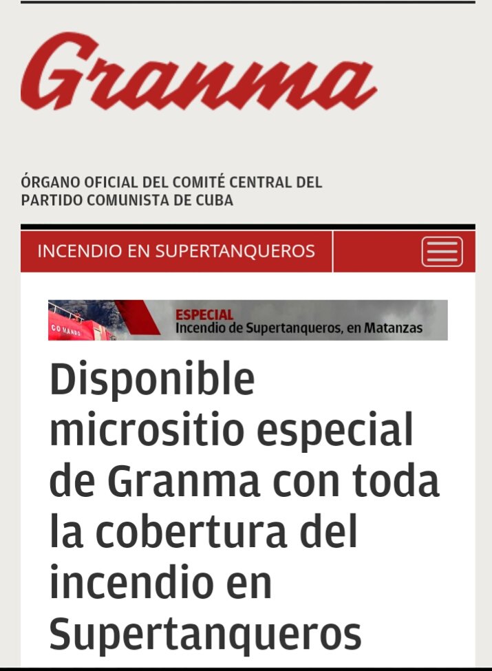 Para que no se apague la luz de tanto esfuerzo, en el micrositio podrá acceder a:
»Ediciones impresas
»Crónicas y testimonios 
»Imágenes d la tragedia y d la heroicidad
»Minuto a min, en la web
»Alcances en redes 
»Informaciones d contexto

En #Granma »»» granma.cu/incendio-super…