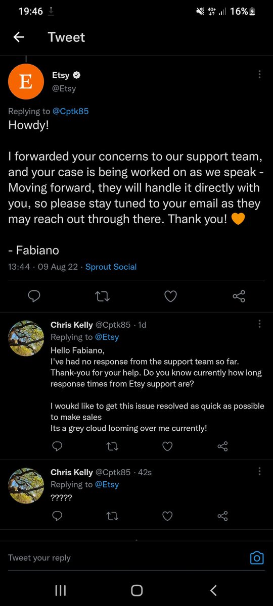 Cptk85's tweet photo. @Etsy ??? Where is the customer support you have proposed ???
I have done NOTHING wrong NOTHING against your ToU.
I will take this futher as you have provided no reasons to what i have done to break your ToU.  As your terms state you will provide a reason in email. You have not. https://t.co/rPfiSk3hdp