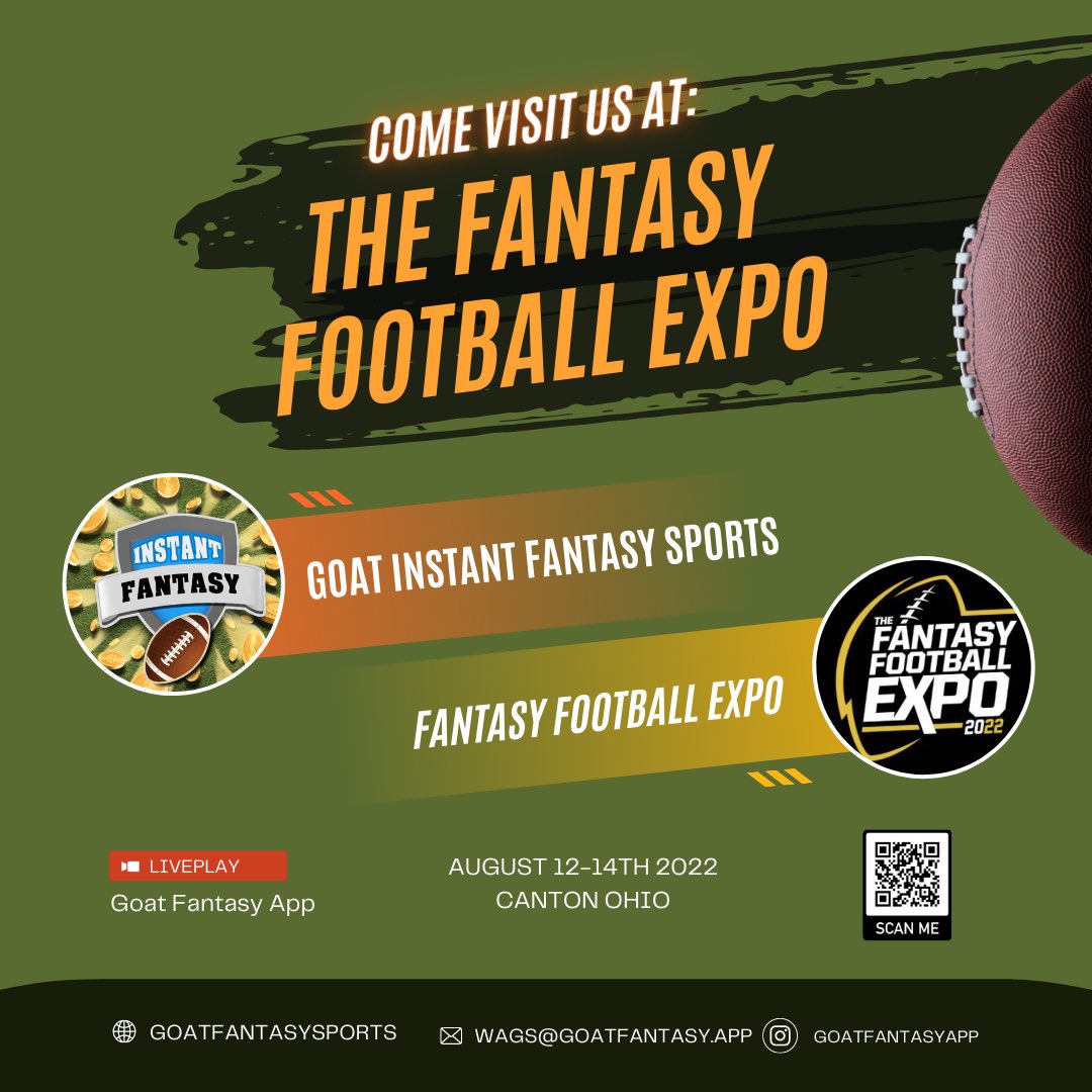 COME VISIT US AT BOOTH 47! 🚨 If you are heading to the Fantasy Football Expo in Canton, Ohio Aug 12th-14th, make sure to come check us out!🏈 

#FantasyFootball #fantasyfootballexpo #NFL #espn #cantonohio #goat