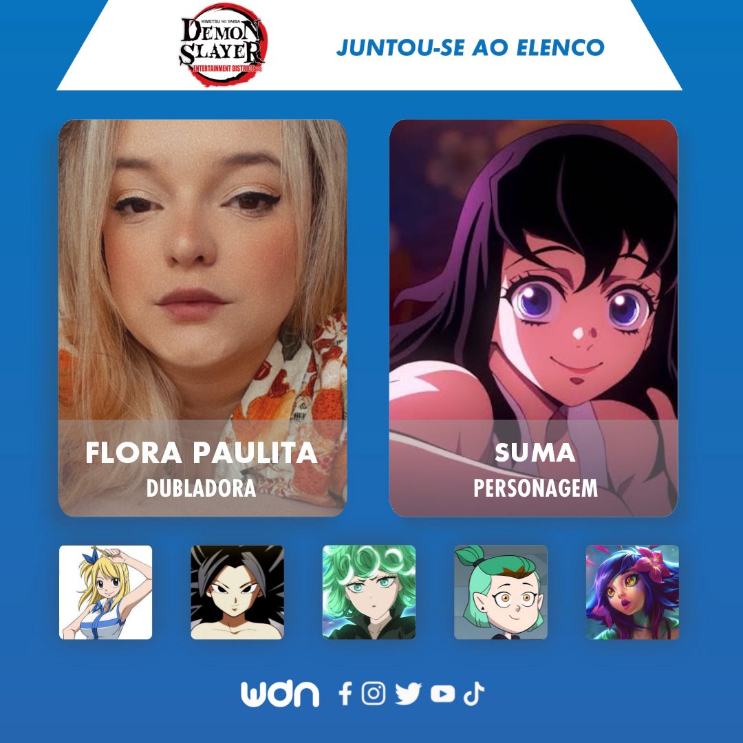 WDN - World Dubbing News on X: ⚔️ Novos dubladores juntam-se ao elenco de  Demon Slayer: Kimetsu no Yaiba: • Flora Paulita como Suma • Fábio Lucindo  como Douma  / X