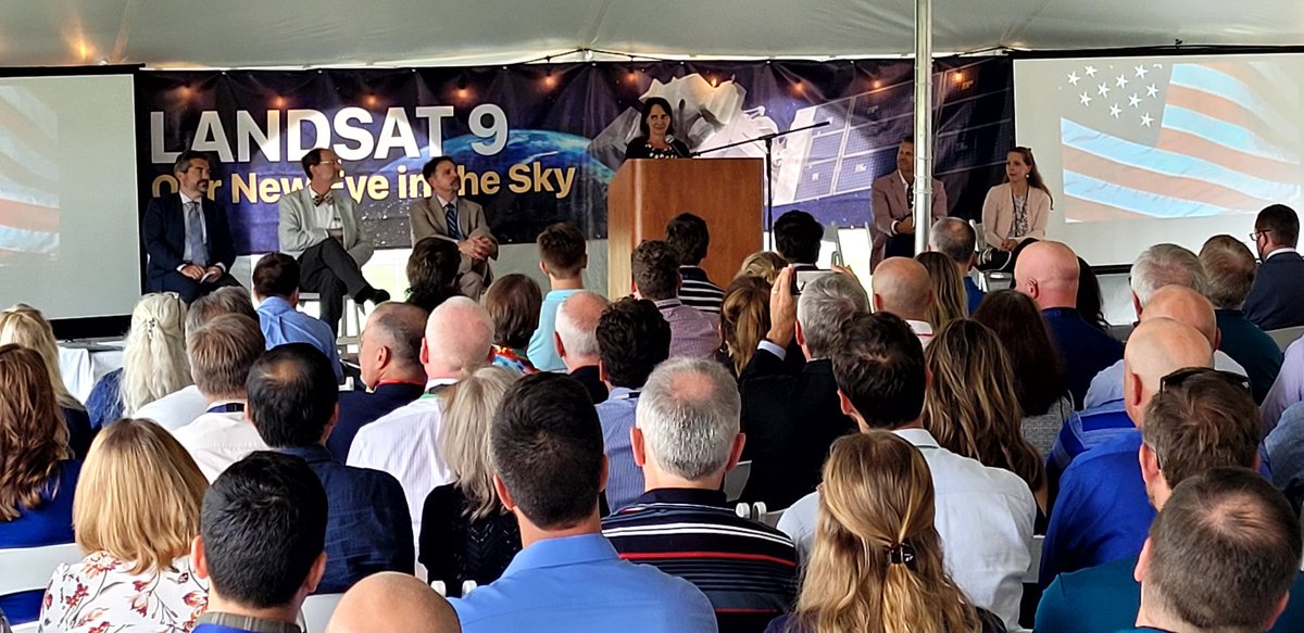 Asst Sec. of Water and Science Tanya Trujillo speaks at the ceremony transferring Landsat 9 from NASA to USGS.