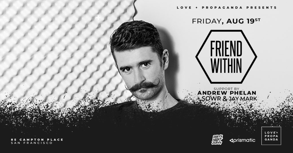 sowr (@sowr_dj) on Twitter photo ♠️ NEXT FRIDAY ♠️ Announcing our support for <a href="/FriendWithin/">Friend Within</a> getting deep and groovy at <a href="/Luv_Propaganda/">LOVE + PROPAGANDA</a> 🎶
With our DJs @sowr20 + Jay Mark warming up the night 🔥🔥
Text us for FREE Guest-List now ✅🔗 👉Bit.ly/3pefWRn ♠️ NEXT FRIDAY ♠️ Announcing our support for <a href="/FriendWithin/">Friend Within</a> getting deep and groovy at <a href="/Luv_Propaganda/">LOVE + PROPAGANDA</a> 🎶
With our DJs @sowr20 + Jay Mark warming up the night 🔥🔥
Text us for FREE Guest-List now ✅🔗 👉Bit.ly/3pefWRn