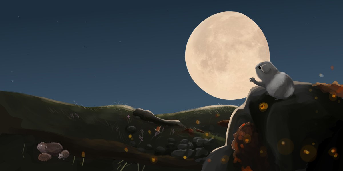 jasminschwanitz's tweet photo. 🌺Es ist Sommer und ein wunderschöner Mond 🌙 erhellt die Nacht. Er taucht Wald und Feld 🌲🌿 in ein ganz besonderes Licht. 

Wir alle wissen, was der kleine Moses noch nicht weiß: Der Vollmond ist nicht von Dauer 🌔🌙

Begleitet Moses, das Mondschweinchen auf seiner Reise 🥰 https://t.co/sQoO1cTkQR