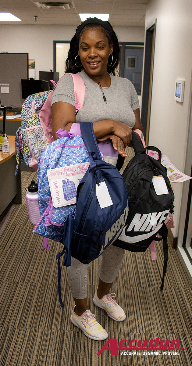 accudyn's tweet photo. #ThankfulThursday We've been handing out backpacks to employees whose kids are gearing up to go #BackToSchool! Fifty-five backpacks were filled with essential, grade-specific supplies including notebooks, folders, glue sticks, highlighters, and more! #EmployeeAppreciation https://t.co/mpI5TZ23Ke