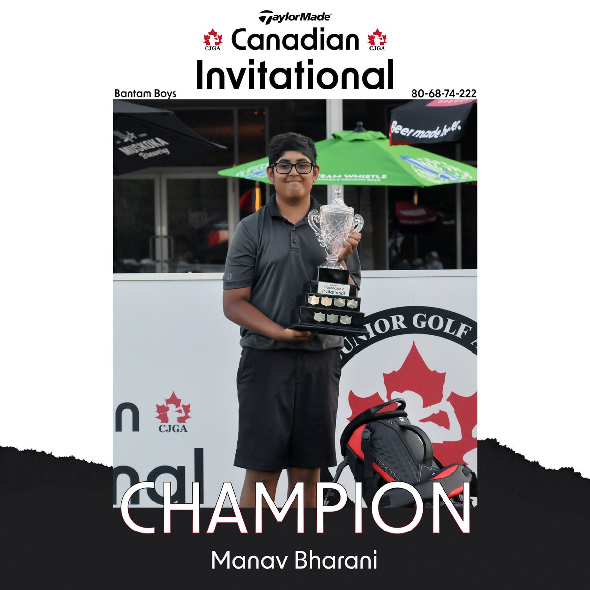 CJGAGolf's tweet photo. The hometown hero! ⁣
⁣
With five wins thus far in 2022, Brampton native Manav Bharani wins his first ever CJGA major championship at the TaylorMade Canadian Invitational in the Bantam Boys division! ⁣
⁣
#TaylorMadeCanadianInvitational https://t.co/1hxluP0am0