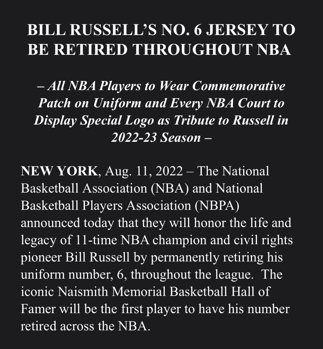 bill russell 6 retired