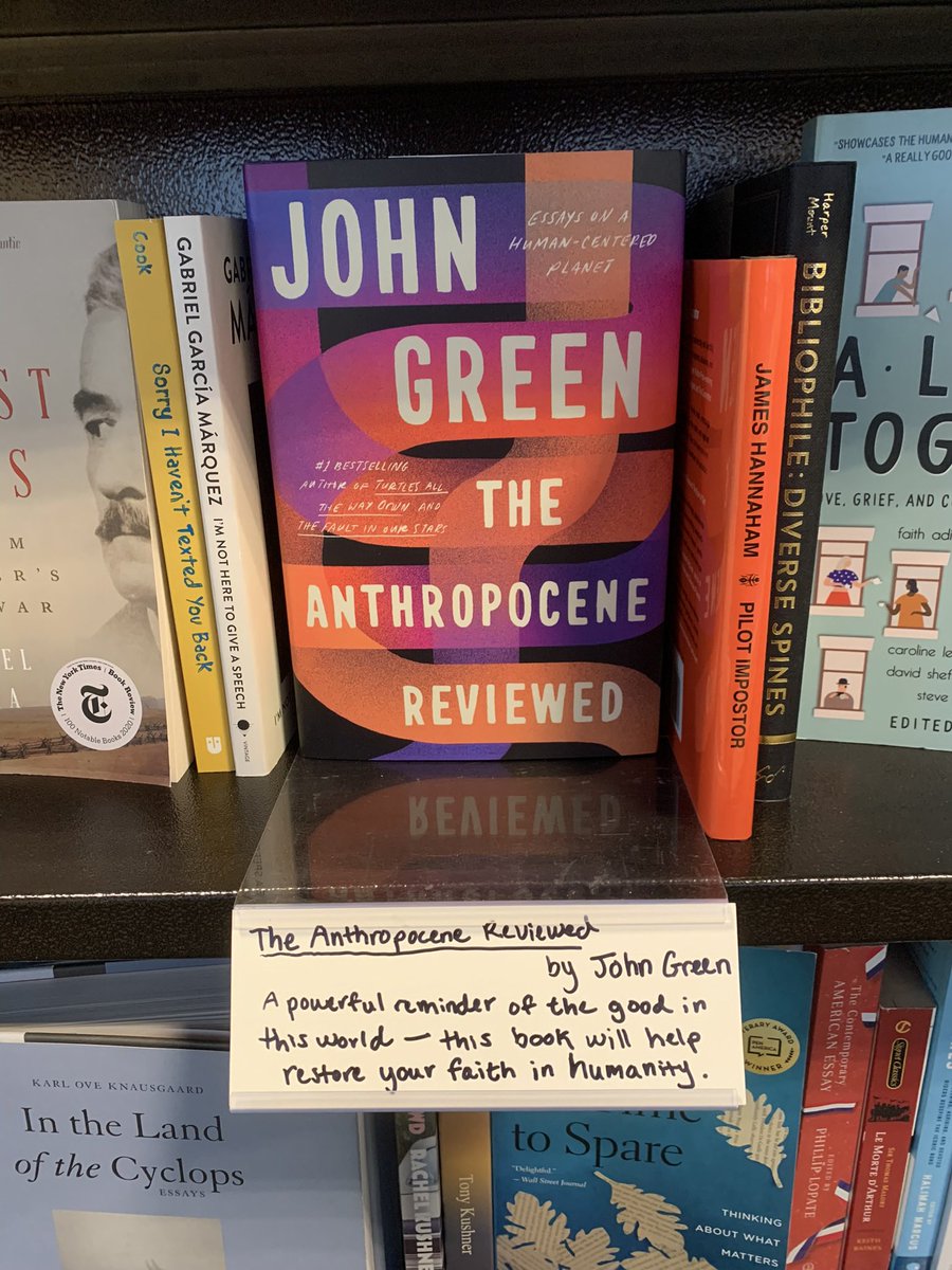 novelstosong's tweet photo. @johngreen Countertweet: I’m a bookseller and I just wrote a shelf-talker for your book; it was my favorite read of the year 😊 https://t.co/sih3iqqrSP