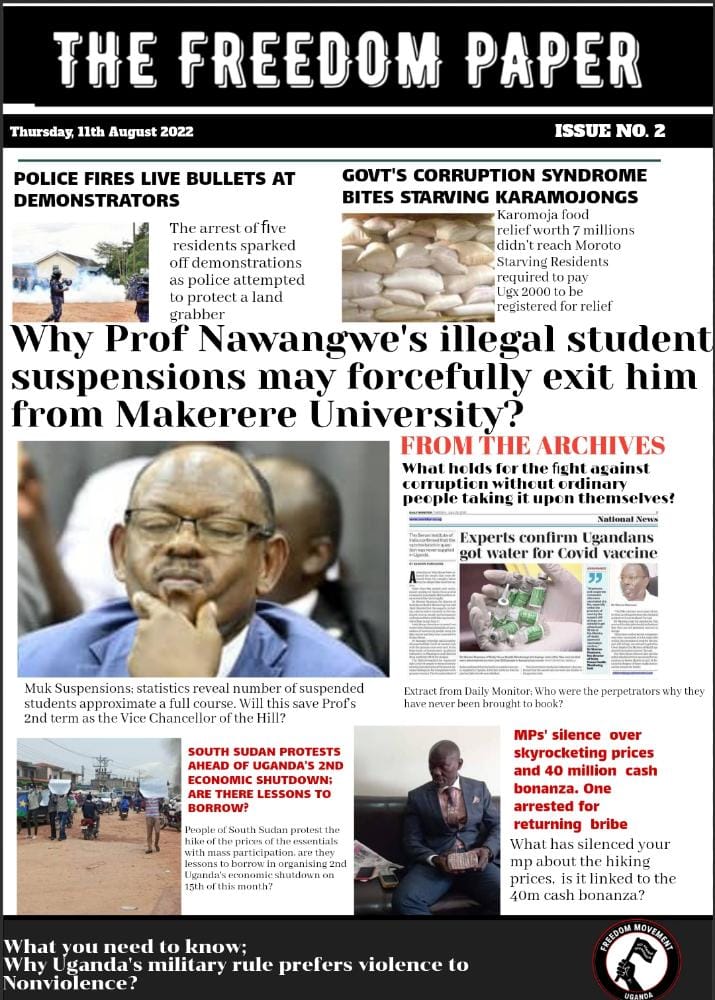 FreedomMove_Ug's tweet photo. Our Thursday Edition is out!
Freedom Paper, an alternative publication, writing, compiling and sharing stories about;
1. Oppression
2. Repression
3. State diversions
4. Call to action against Oppression
5. Views on nonviolent direct action
#BuildPowerofCommonpeople https://t.co/t0Qn1b0fyM