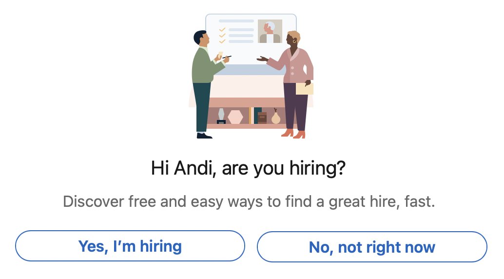 andimcdaniel's tweet image. I read this message too quickly and thought LinkedIn was asking me if I am hiding. Which, I mean, kind of?