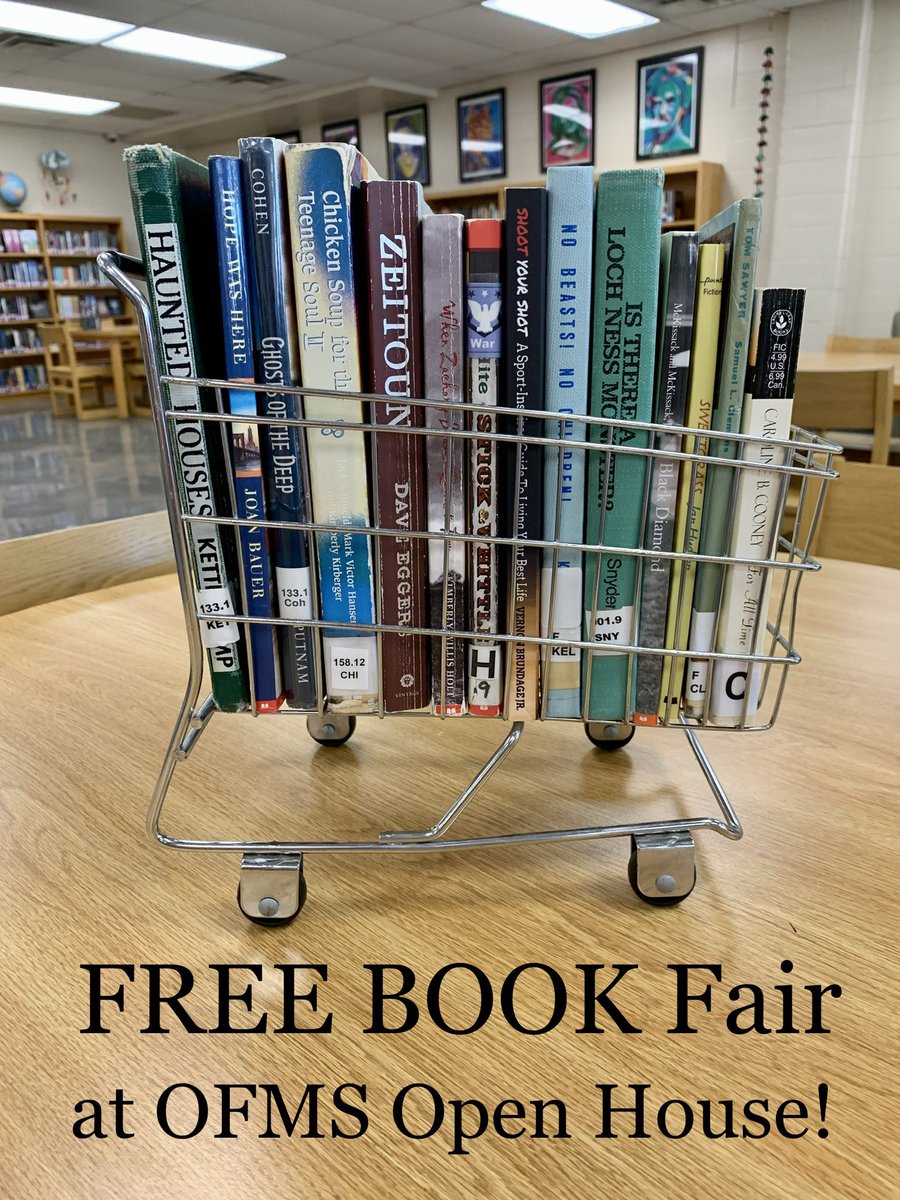 OFMSLMC's tweet image. Stop by the library at Open House on Wednesday, August 17th from 5:00-7:00 and pick up some FREE books that have been recently weeded from our collection 🥰
