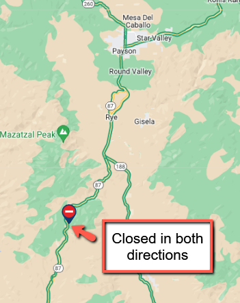 *CLOSURE* *PLEASE SHARE* 

SR 87 is CLOSED in both directions south of SR 188. 

The closure is due to a vehicle fire at milepost 222. 

Motorists are advised to expect delays and seek an alternate route. There is no estimated time to reopen the highway.