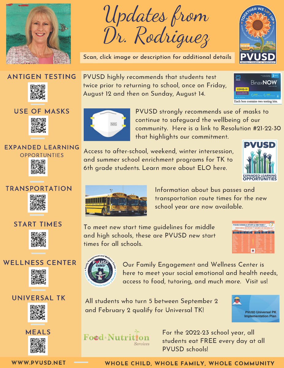 #PVUSD is ready to welcome our students and families to the 2022-23 school year on Monday, August 15.  Here is Dr. Rodriguez's Welcome back letter with important updates to keep in mind.  tinyurl.com/2fn7wu9q 
<a href="/mlrod32/">Dr. Michelle Rodriguez</a> <a href="/PVFT/">PVFT</a> <a href="/pvusd_merit/">PVUSD Personnel Commission</a> <a href="/Pvusdwellness/">PVUSD Family Engagement & Wellness Center</a> <a href="/pvusdschoolfood/">pvusdschoolfood</a>