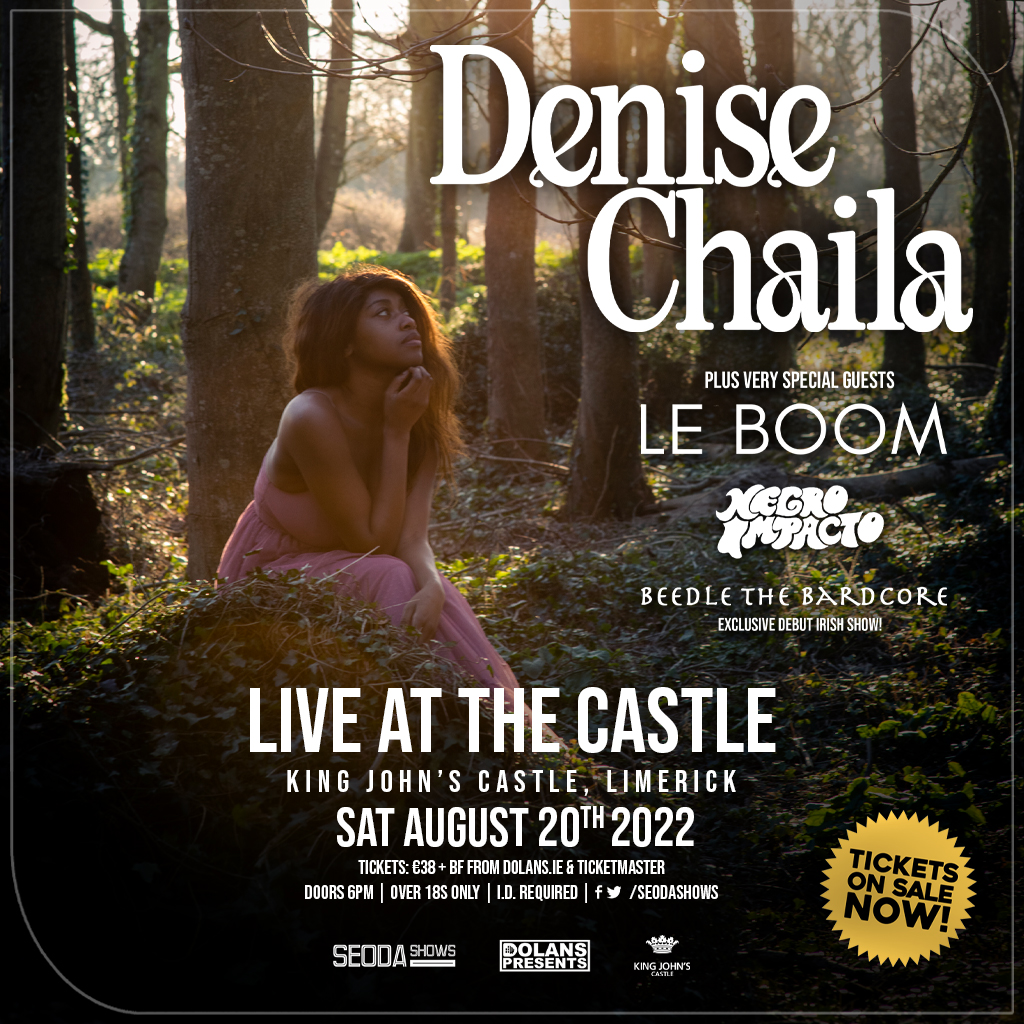 * SHOW REMINDER & Very Special Guests Added! *

tickets:
dolans.yapsody.com/event/index/72… 
 
SUPER EXCITED to have 
@weareleboom ,
Negro Impacto,
@BeedleBardcore ( debut Irish show!) added as
Very Special Guests to @DeniseChaila
King John's Castle

Sat 20th - 6PM! 

#OneWeekToGo 

💚💚💚