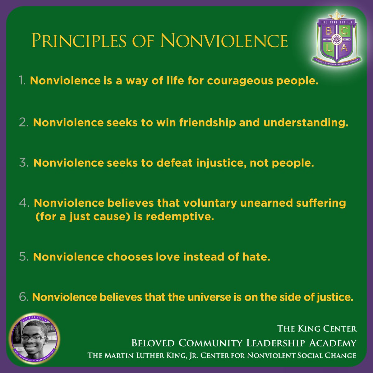 SovereignNewell's tweet photo. Made these graphics about the #6Principles of #Nonviolence!
🧵Thread.
#SovereignNewell #SovereignN #Sovereign | #TheKingCenter #BelovedCommunityLeadershipAcademy #Nonviolence365 #6PrinciplesofNonviolence | .@TheKingCenter https://t.co/JzsagwBNdo