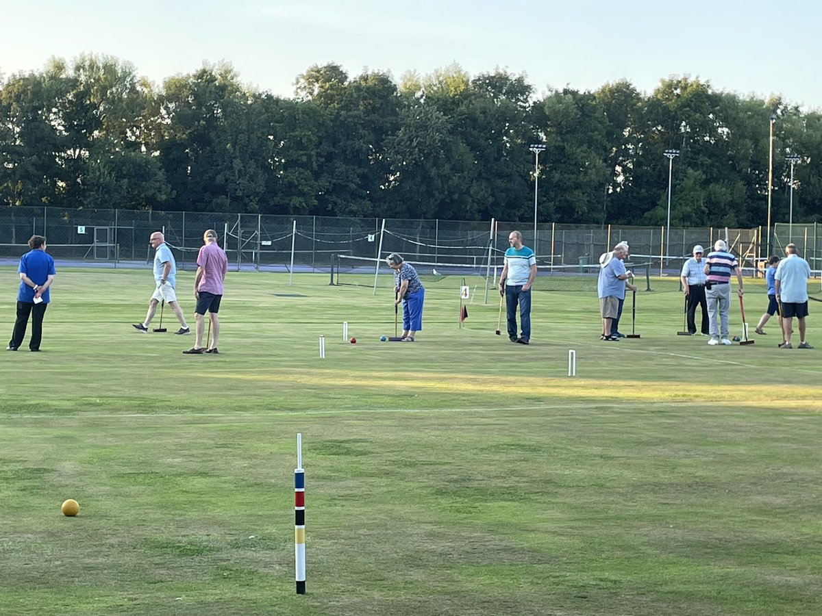 FyldeCroquet's tweet photo. This week we welcomed St Annes 41 Club for an evening of croquet.  If your club, company, association or just a group of friends would like to have a fun afternoon or evening and learn something new at the same time, contact us. #croquet #corporate https://t.co/LwUUv8QcO3
