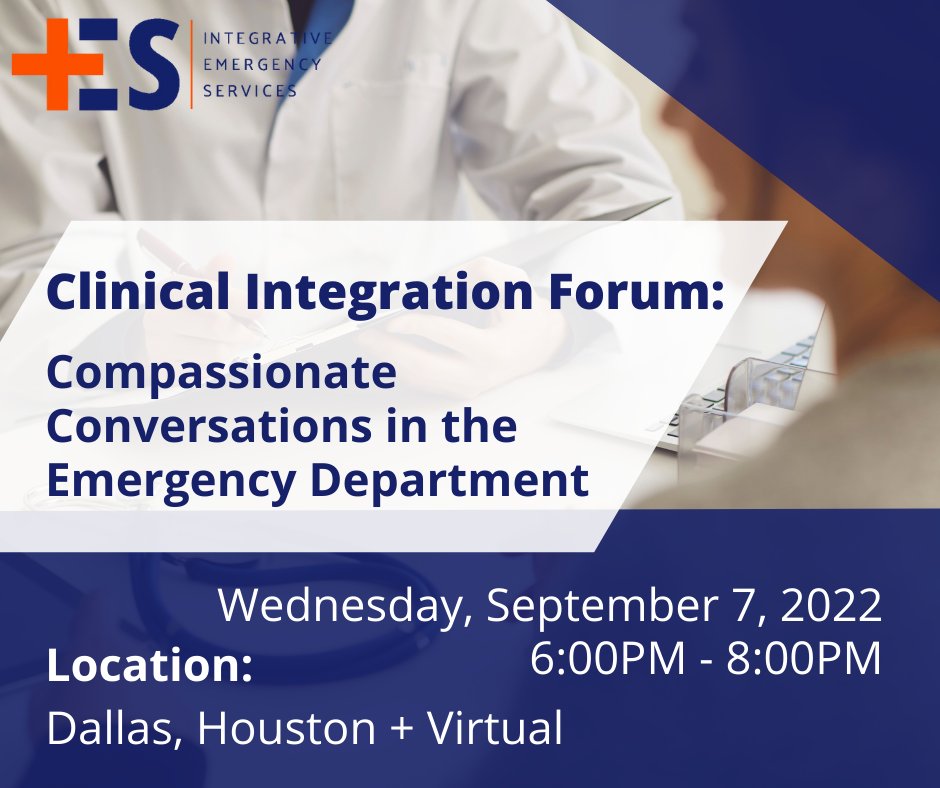 IESHealthcare's tweet image. Mark your calendar for Wednesday, September 7, 2022, to join the IES Clinical Integration Forum: Compassionate Conversations in the Emergency Department in-person and live-streamed!

#IES #IEShealthcare #IESevents
