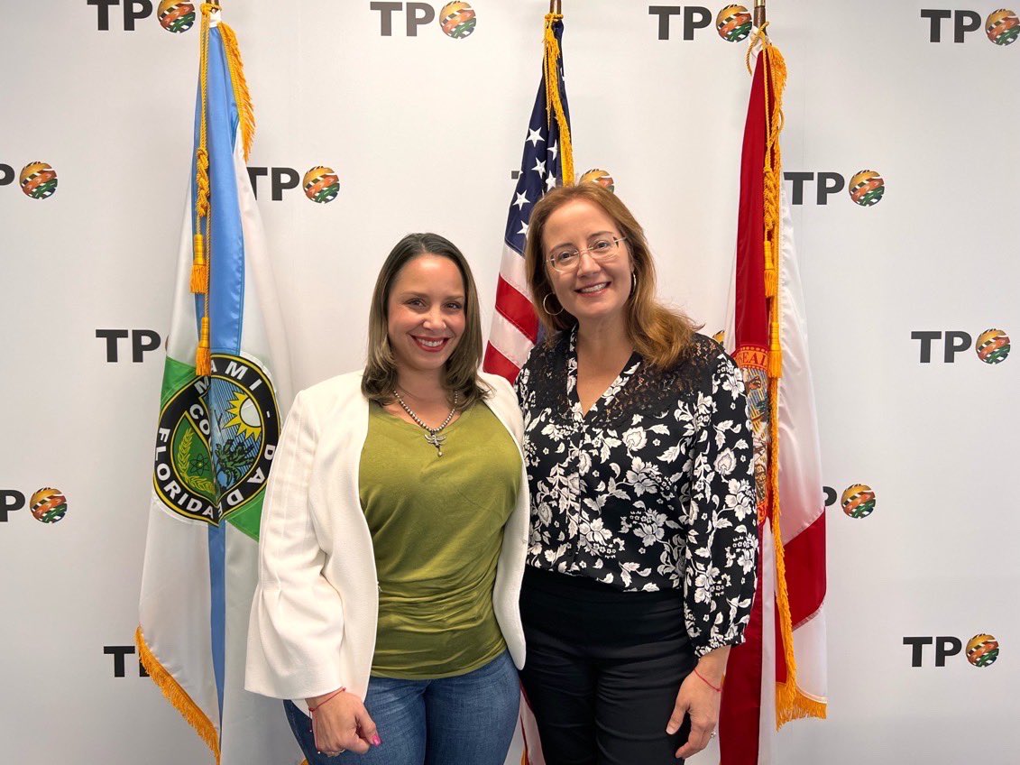 downtownMIA's tweet photo. Earlier today the #MiamiDDA's @ChristinaCrespi met with @miamidadetpo’s Aileen Bouclé to discuss various #transportation solutions they’re working on, such as the SMART plan, to improve #connectivity throughout #MiamiDade County as well as #pedestrian 🚶‍♂️&amp; bike🚲#safety solutions. https://t.co/EBHKSW5ZLv