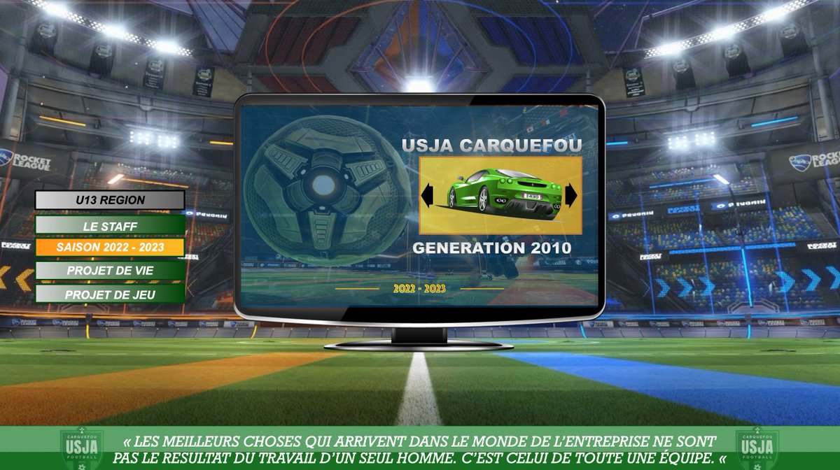 tiismaa44's tweet photo. [ U13 Région ]

Création d'un contenu de présentation en s'adaptant aux loisirs des joueurs en dehors du football, sous la forme du jeu vidéo "Rocket League " pour faire passer plusieurs messages. 

⚽️ USJA Carquefou Football https://t.co/q5M4bYcfFy