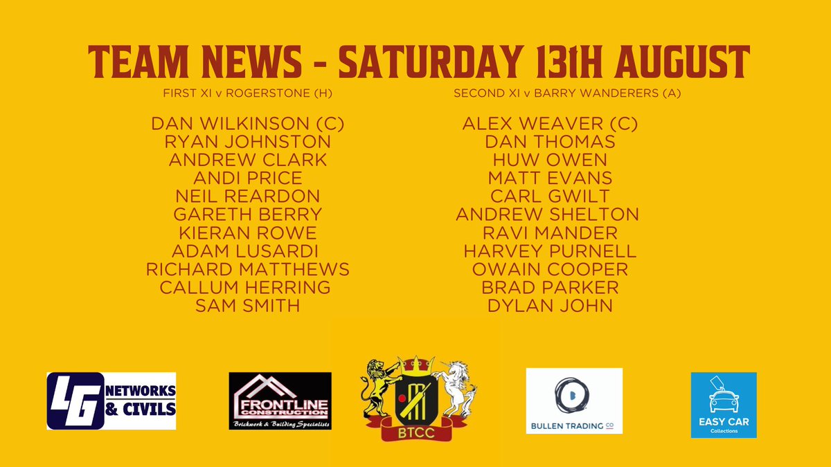 Team news is in, the First XI host <a href="/RogerstoneWCC/">Rogerstone Welfare CC</a> needing 5 points to clinch promotion, while the second XI travel to <a href="/bwcc1/">Barry Wanderers CC</a>, bar is open for 2pm with the weather set to be glorious, go well all!