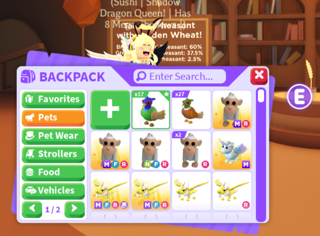 SushiTheBunnie's tweet photo. Does anyone else find the odds of getting the one type for the pheasant ridiculous? :/ (same with Diamond Butterfly) I just spent 8,756 Robux on the Golden wheat and not a SINGLE Black chested Pheasant. I'm sorry but this is just ridiculous at this point. I miss the 10% chances https://t.co/D9KPpcECCa