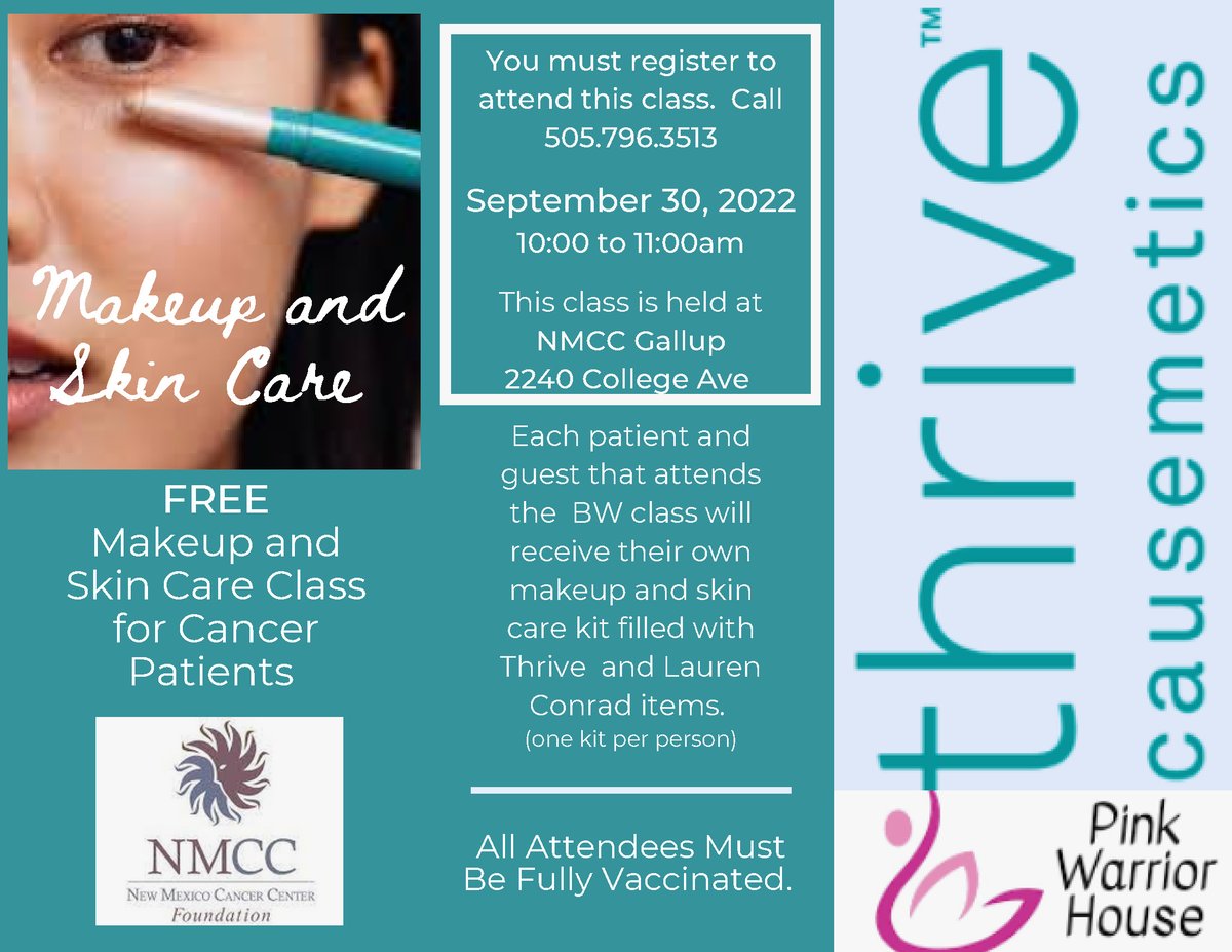 COPE_Program's tweet image. Join the next Makeup &amp;amp; Skin Care Class on Friday, September 30th. Sponsored by @ThriveCause &amp;amp; #PinkWarriorHouseFoundation

To REGISTER, call (505)796-3513