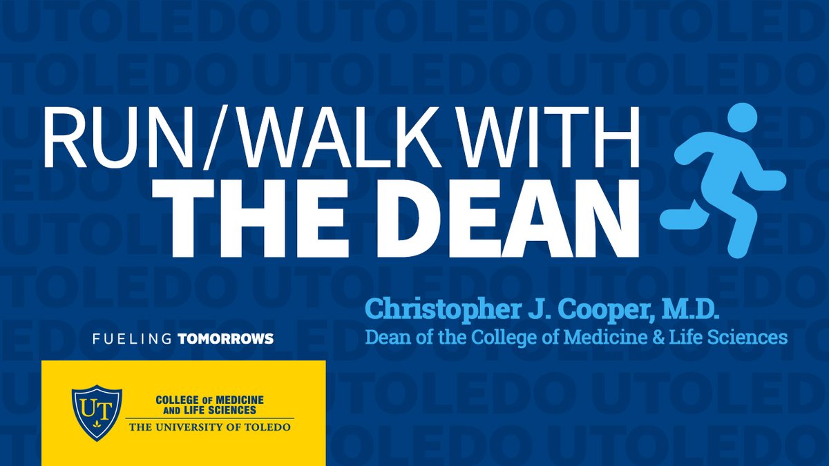 UToledoMed's tweet photo. Run/Walk with the Dean is back for the 2022-2023 academic year! Join Dr. Cooper Thursday, Aug. 25 at 6 p.m. for a run or walk on @UToledo's Main Campus, followed by dinner at The Stubborn Brother Pizza Bar.
https://t.co/EzmqllX7Fx #UToledoMed #RunWithTheDean https://t.co/nh4HdKJWgt