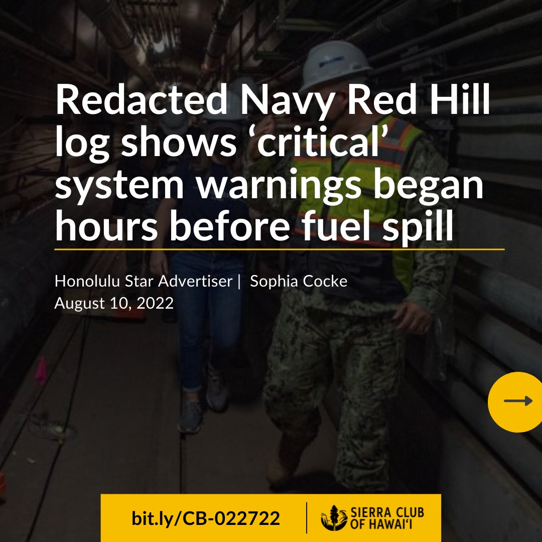 sierraclubhi's tweet image. A new report shows that the Red Hill facility showed critical system warnings hours before the fuel spill that poisoned Oʻahu&apos;s water. This once again shows that the Navy had ample warning that something was wrong and chose to do nothing. They willingly poisoned us.