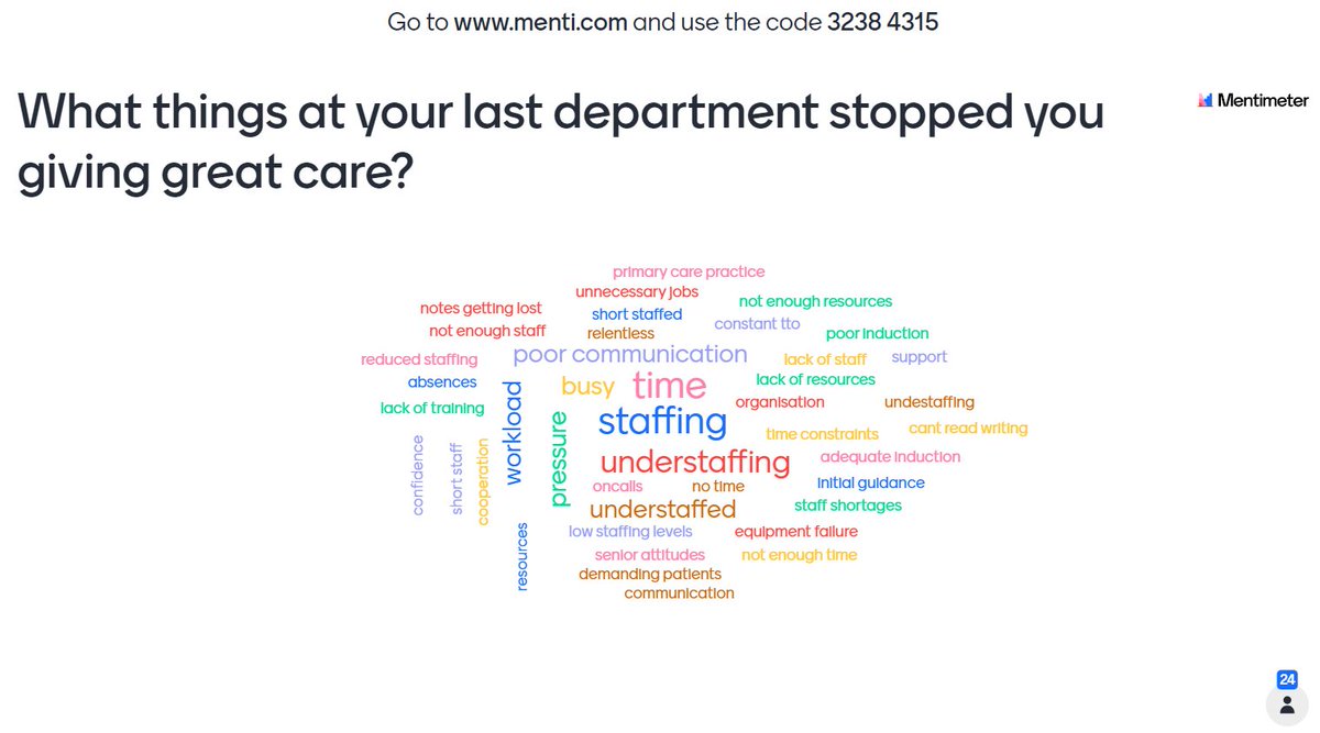 In our quality improvement workshop. We asked new IMT doctors @UHDBTrust 1. What things in your last department stopped you giving great care? Understaffing was a prominent theme Honest question: What would you say to a trainee to overcome this obstacle & get involved in QI?