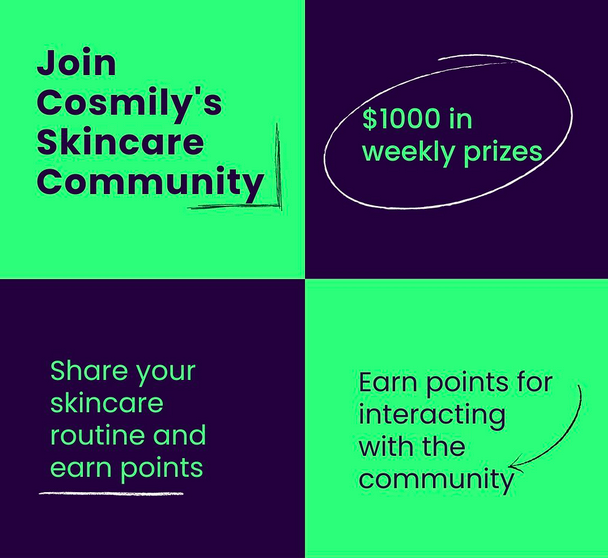 Cosmily's tweet photo. Join Cosmily today and start earning points that can win you up to $1000 weekly in prizes! Earn points for sharing your skincare routine, getting involved with the community, and saving your favorite ingredients. https://t.co/AUz3K7N04c