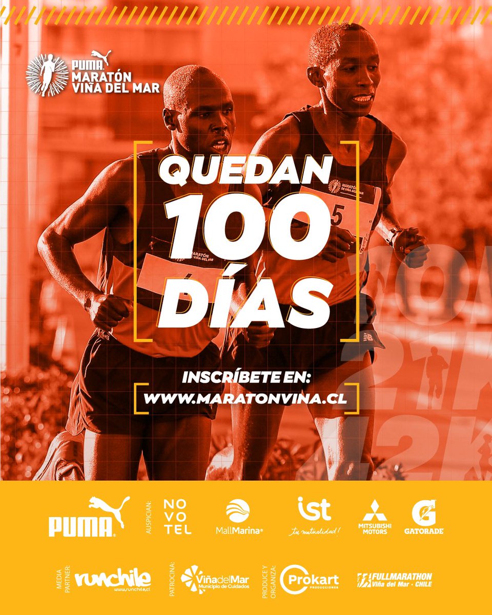 ¡Faltan solo 100 días para el #PumaMaratónDeViña 2022! ¿Ya aseguraste tu cupo? Corre a maratonvina.cl 🏃‍♀️

#maratondeviña #maratonviña #pumamaratóndeviñadelmar #running 

Produce: <a href="/ProkartPro/">Prokart Producciones</a>