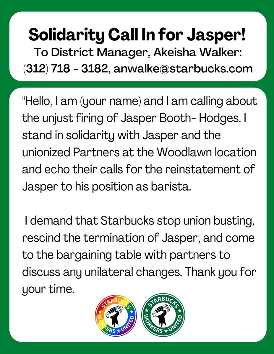 CMRJB's tweet photo. Union leader, Jasper, was unfairly fired from a union store in Chicago yesterday! Stand in solidarity with him by donating to his Go Fund Me and call in to tell his district manager to reinstate him NOW! https://t.co/c9FTb4GWPz #unionbusting #isdisgusting https://t.co/cxNV1U0k9A