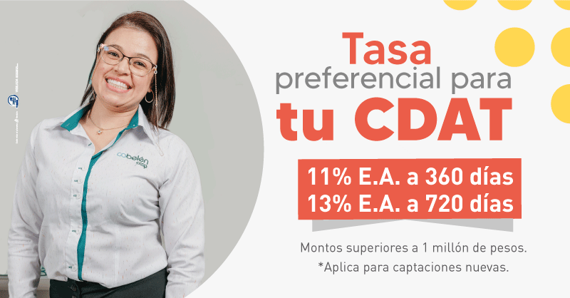 Stiven011891's tweet photo. Tenemos este mes tasas maravillosas para tu CDAT, aprovecha ya el 11% E.A a 360 días y el 13% E.A a 720 días. Aplica para captaciones nuevas. ¡Ahorra ya con Cobelén! 
#VamosPorTusSueños #Ahorro #CDAT https://t.co/xdhIseVavK