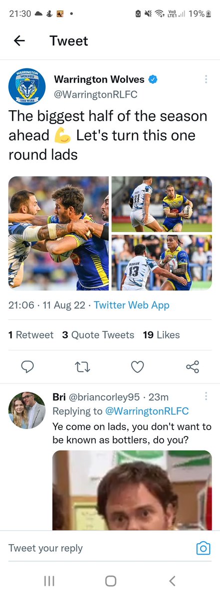 "Biggest half of the season" not against Wigan or Saints for a Grand Final spot . . . . against bottom of the league to avoid potential relegation, THATS where <a href="/WarringtonRLFC/">Warrington Wolves</a> at!!

Embarrassing doesn't even come close!!