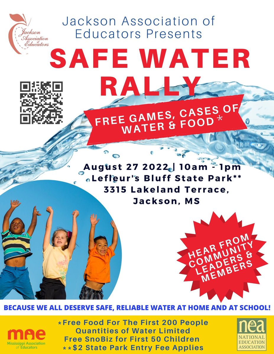 MSEducators's tweet photo. The water issue is an education issue. We all deserve safe water in our schools, homes, and communities. Come join us as we work together to make Jackson’s water safe for everyone. #MAEToday #CleanwaterforJackson https://t.co/IZuqx4aP0V