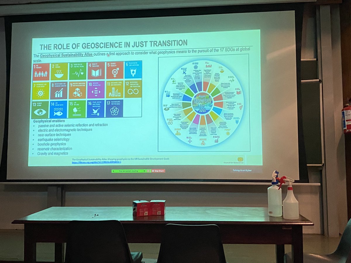 GeophysicsWebb's tweet photo. Special shout out to @yarmuck as the talk today by Dr. David Khoza on “The role of geophysics in achieving net zero goals” featured the SEG Leading Edge geophysics sustainability Wheel and lots of animated discussion!! @SEG_org @GWBatSEG @seg https://t.co/e6LvBCGWtI