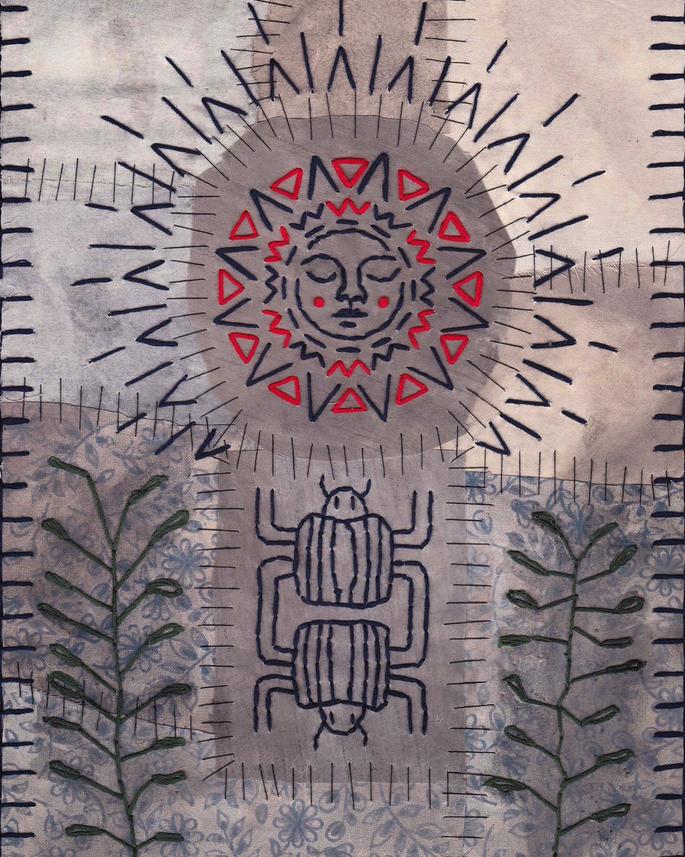 “Burnt Out” -11.08.2022 

.. 

#sunsymbol #sunspirit #hotweatherart #embroiderycollage #stitchtherapy #arttherapy #spiritualsymbols #primitiveart #texturedart #stitchedart #redsun #embroiderysymbols #outsiderart