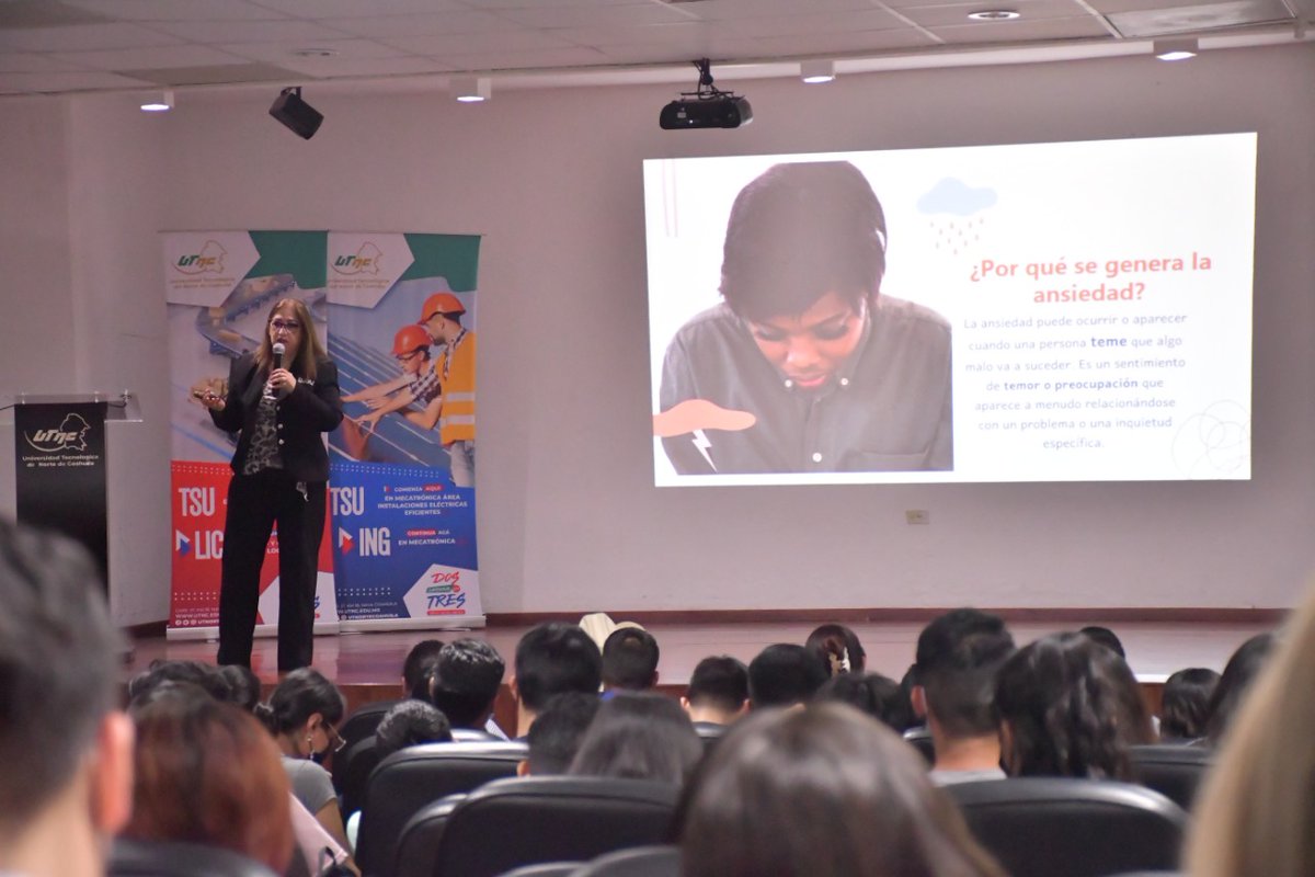UTnortecoahuila's tweet photo. Como parte del programa de Salud Integral convocamos a estudiantes y maestros a Plática Informativa sobre la “Ansiedad”, sus causas y síntomas. Esta conferencia fue impartida por la Mtra. Graciela Juárez Carlos, Subdirectora de Desarrollo Académico de @UaneCampusPn #NuevoRumbo https://t.co/b0HC6GEEK5