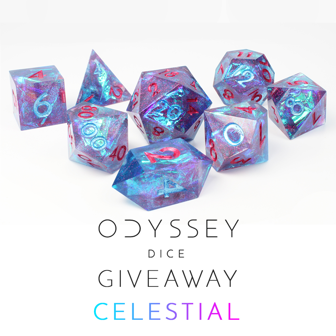 OdysseyDice's tweet image. We saw how much love this set got so we had to do just one more giveaway! Here is Celestial!

This one ends 08/19 at 12PM EST. Good luck everyone!

To enter:
1. Follow us
2. Like + RT this post

We're also giving away a second set over on Instagram!
#dnd #dice #ttrpg