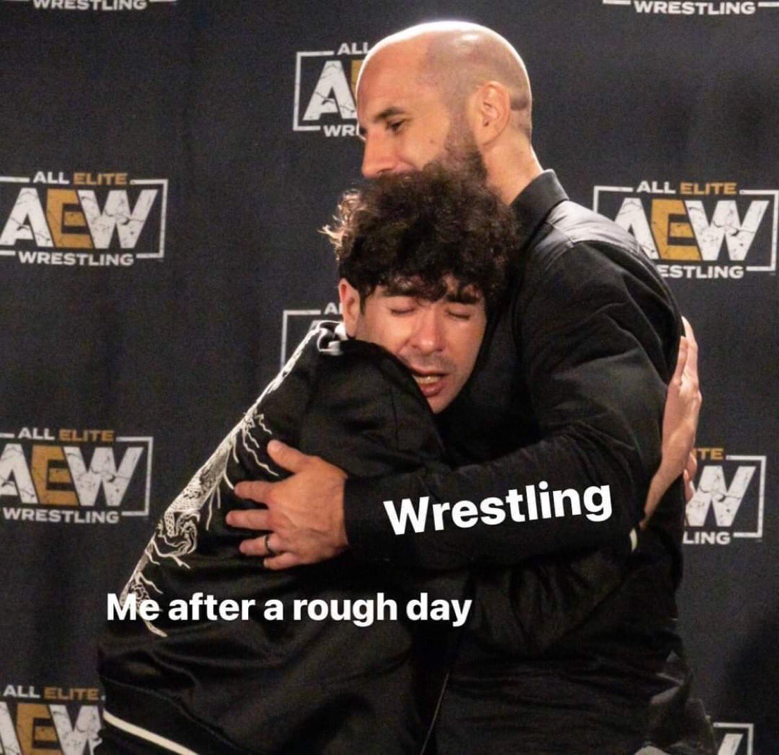 WrestleFixx's tweet photo. #TheStruggleIsReal, which is why I’m going to watch last night’s #AEWDynamite and drift away from reality until tomorrow morning because #WorkIsDumb! #FTW! 🥳🎉🎉🎉 😶🌫️💨💨 https://t.co/yBxN3WjWfG