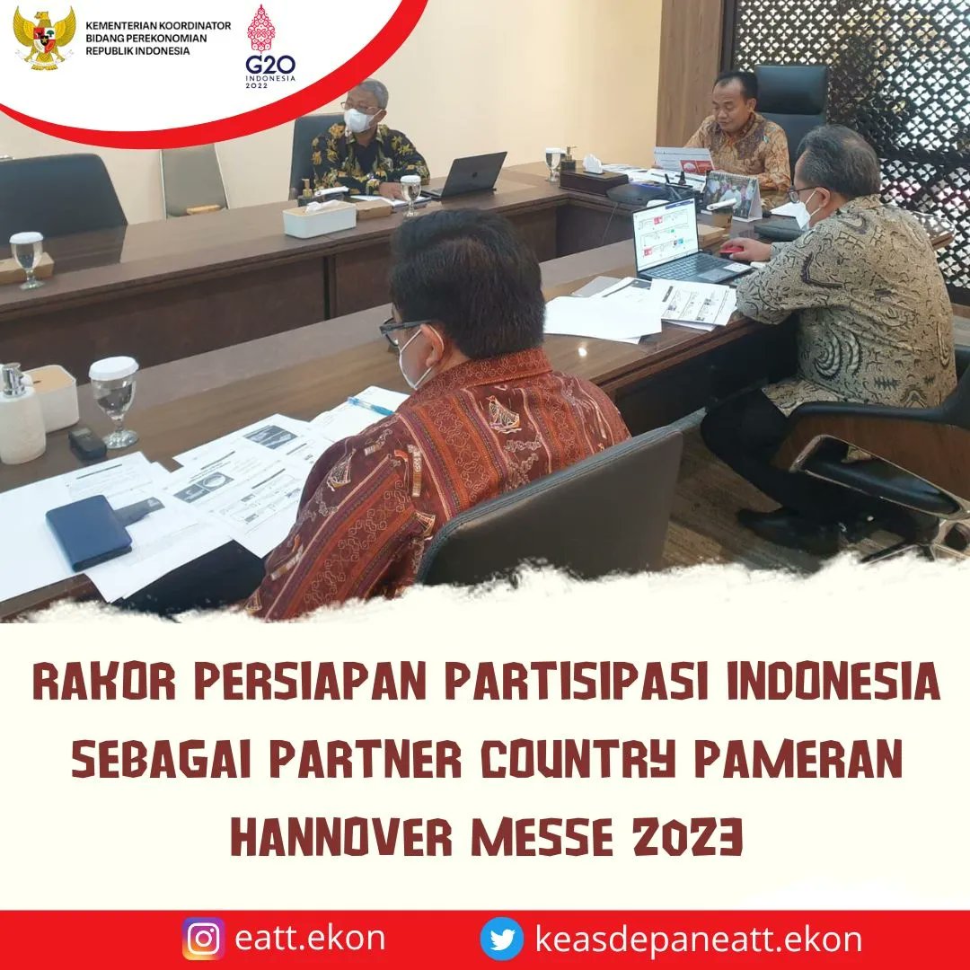 keasdepaneatt's tweet photo. [Rapat Koordinasi Persiapan Partisipasi Indonesia Sebagai Official Partner Country Pameran Hannover Messe 2023]

📅 9 Agustus 2022
Asisten Deputi Kerja Sama Ekonomi Eropa, Afrika, dan Timur Tengah telah mengkoordinasikan pelaksanaan Rapat Koordinasi Persiapan Partisipasi -- https://t.co/zI9I8B87Pv