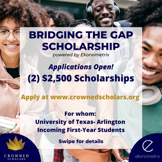 AVID4College's tweet photo. Texas scholarship opportunity! Apply for the Bridging the Gap Scholarship, which consists of two $2,500 scholarships for incoming first-year Black/African American students seeking @utarlington as their school of choice. 

More info: https://t.co/UEbXaoY26F https://t.co/aUFcOF9OFk