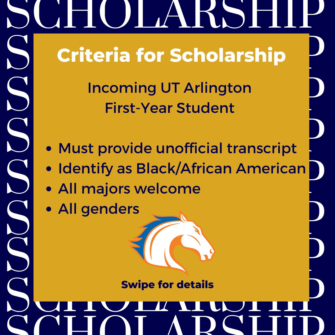 AVID4College's tweet photo. Texas scholarship opportunity! Apply for the Bridging the Gap Scholarship, which consists of two $2,500 scholarships for incoming first-year Black/African American students seeking @utarlington as their school of choice. 

More info: https://t.co/UEbXaoY26F https://t.co/aUFcOF9OFk