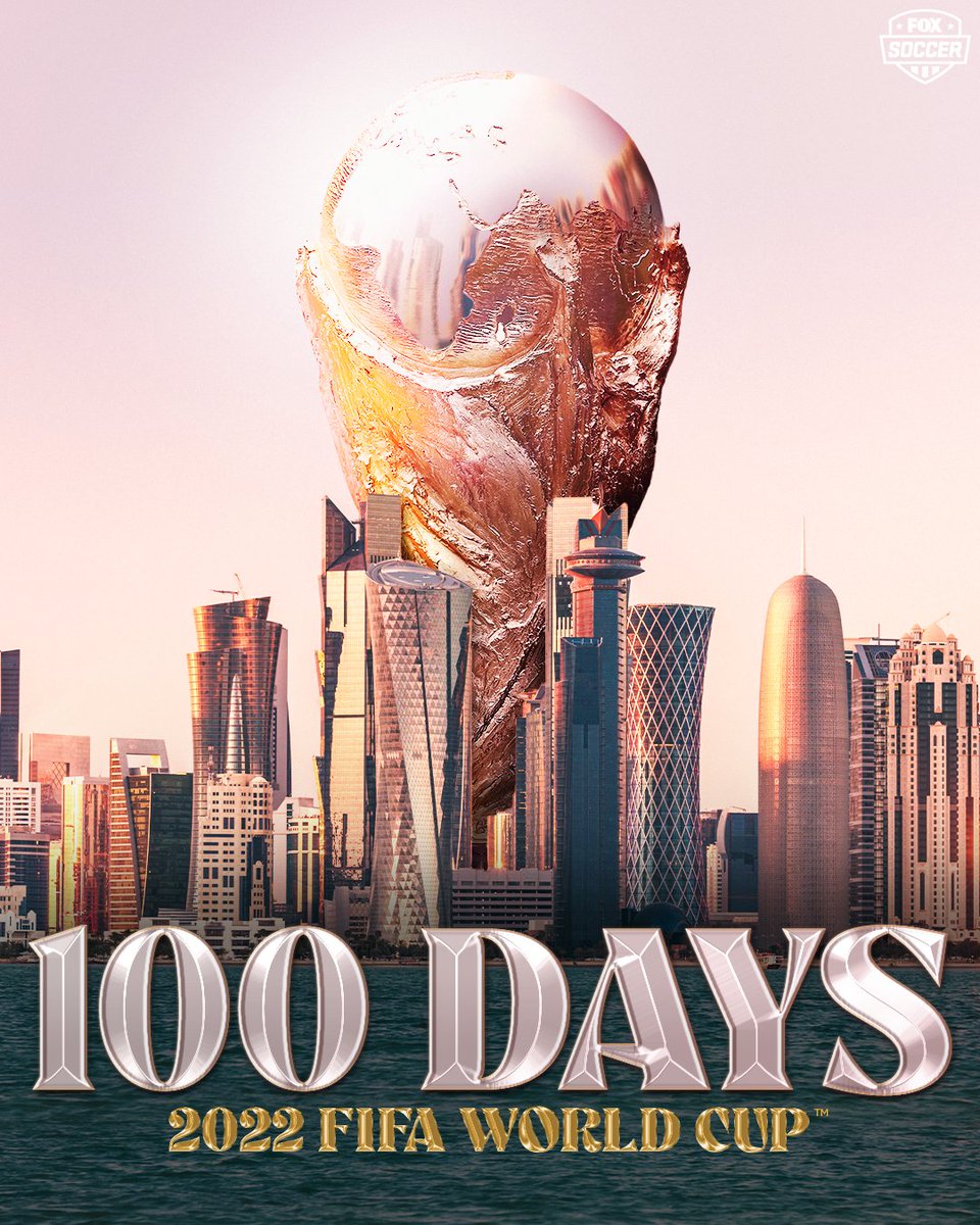 FOXSoccer's tweet photo. THE. COUNTDOWN. BEGINS. ⏳

ONLY 1️⃣0️⃣0️⃣ DAYS UNTIL THE 2022 FIFA WORLD CUP KICKS OFF! 🌎🏆 https://t.co/aW2sEWaSLd