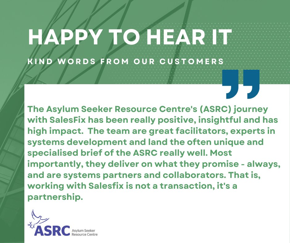 SalesFixau's tweet photo. We are always happy to hear from our customers. Thanks ASRC for the kind words!
#salesfix #salesforcepartner #happycustomers https://t.co/lirc2arhGg