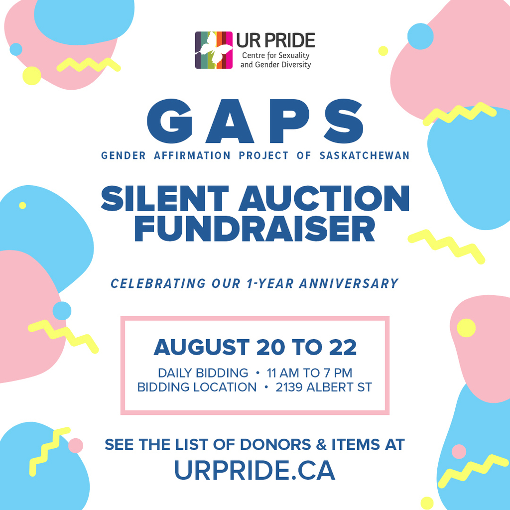 📣 PSA for UR Pride Centre 🏳️‍🌈
UR Pride is hosting a Silent Auction to celebrate the 1-year anniversary of the Gender Affirmation Project of Saskatchewan, aka "GAPS"!

The GAPS program helps distribute FREE gender-affirming items (like binders, period pr… instagr.am/p/ChIryqqsqDd/