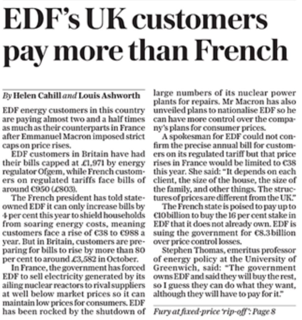 grahambsi's tweet image. French owned and regulated EDF are able to make a killing in the free for all UK market. Telegraph story.