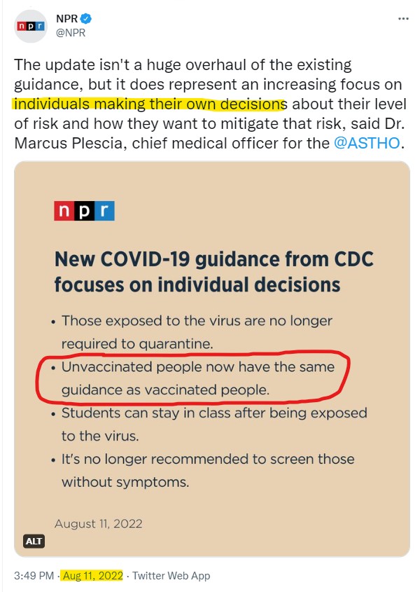 ShortSqueezed1's tweet photo. Is it because the #CDC keeps contradicting itself

Or because the science keeps changing along with the definitions

Or because #Biden got #covid 

Or because of #midterms coming up 

Or because it was unconstitutional to begin with

Just asking for those that were / are censored https://t.co/TmPlk5Q25t