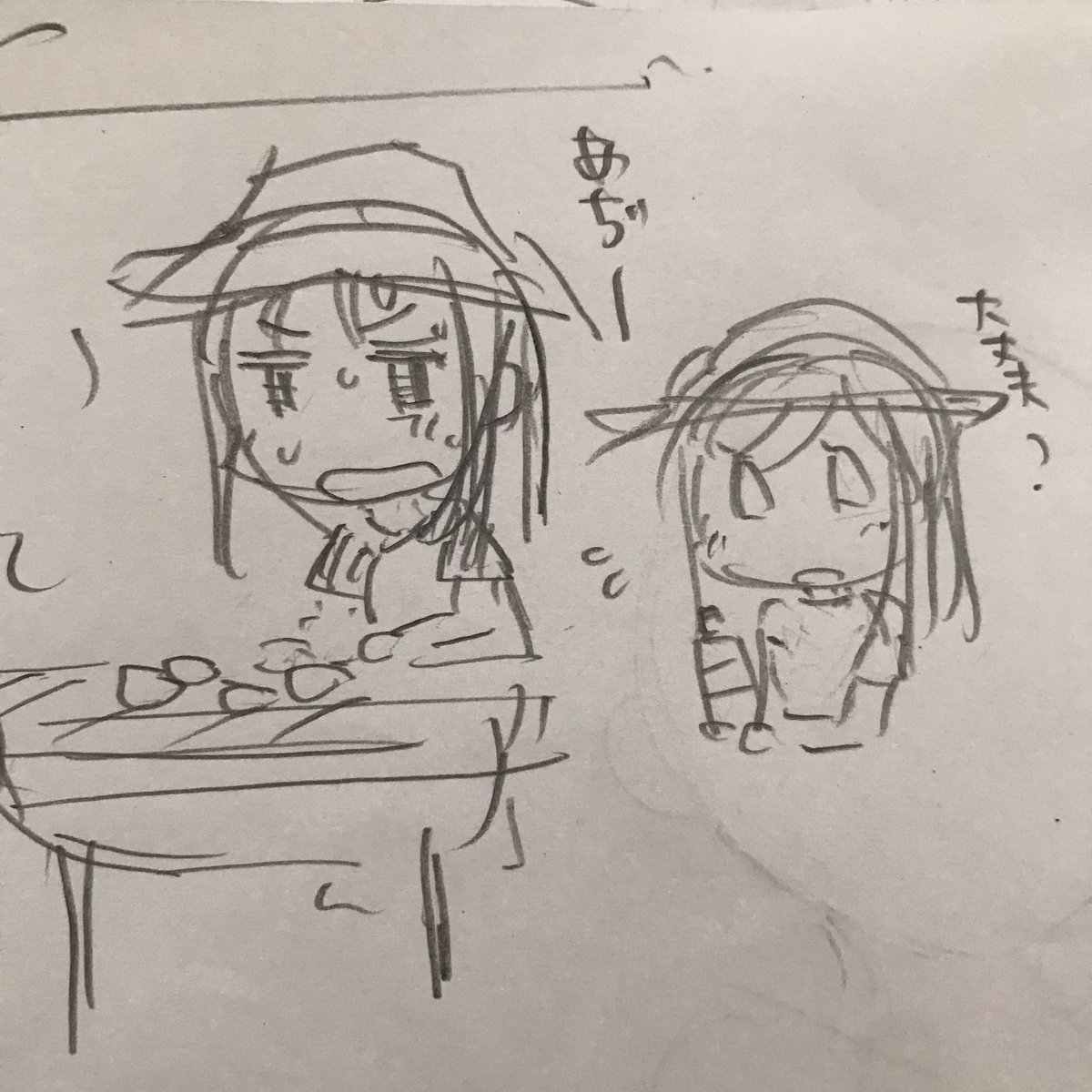 暑い中あいちゃんのために肉を焼くおかちー 