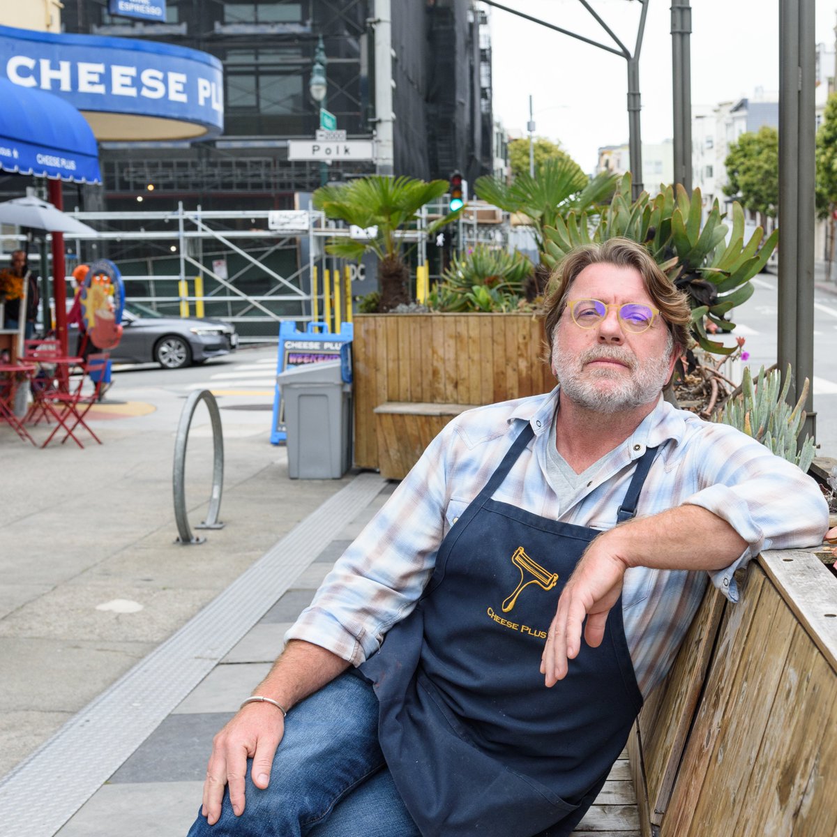 SharedSpacesSF's tweet photo. Our Shared Spaces Hero this week is Ray Bair, owner of Cheese Plus in Nob Hill! "My Shared Space has been a community gathering space...It's so satisfying to see people using the space for what the Shared Spaces program was intended for." #sharedspacessf https://t.co/VDmgMeXtnk