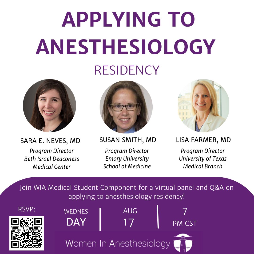 Please mark your calendars for our upcoming virtual event with some wonderful Program Directors! All are welcome! @womenMDinanesth @BIDMCAnesthesia @EmoryAnesthesia @UTMBAnesthesia @FutureAnesRes #Match2023 #anesthesiology